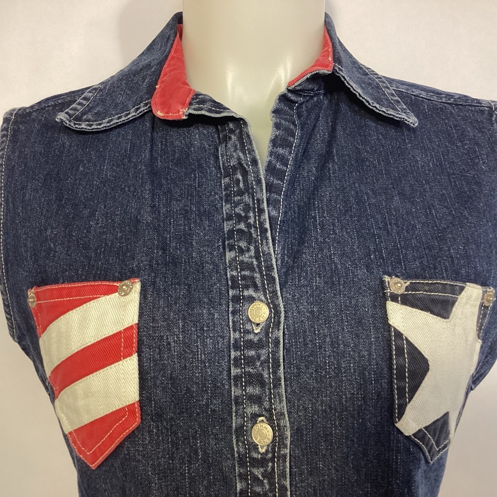 Patriotic American Flag Design Tommy Jeans Vintage blue denim Womens Vest medium - Picture 2 of 9